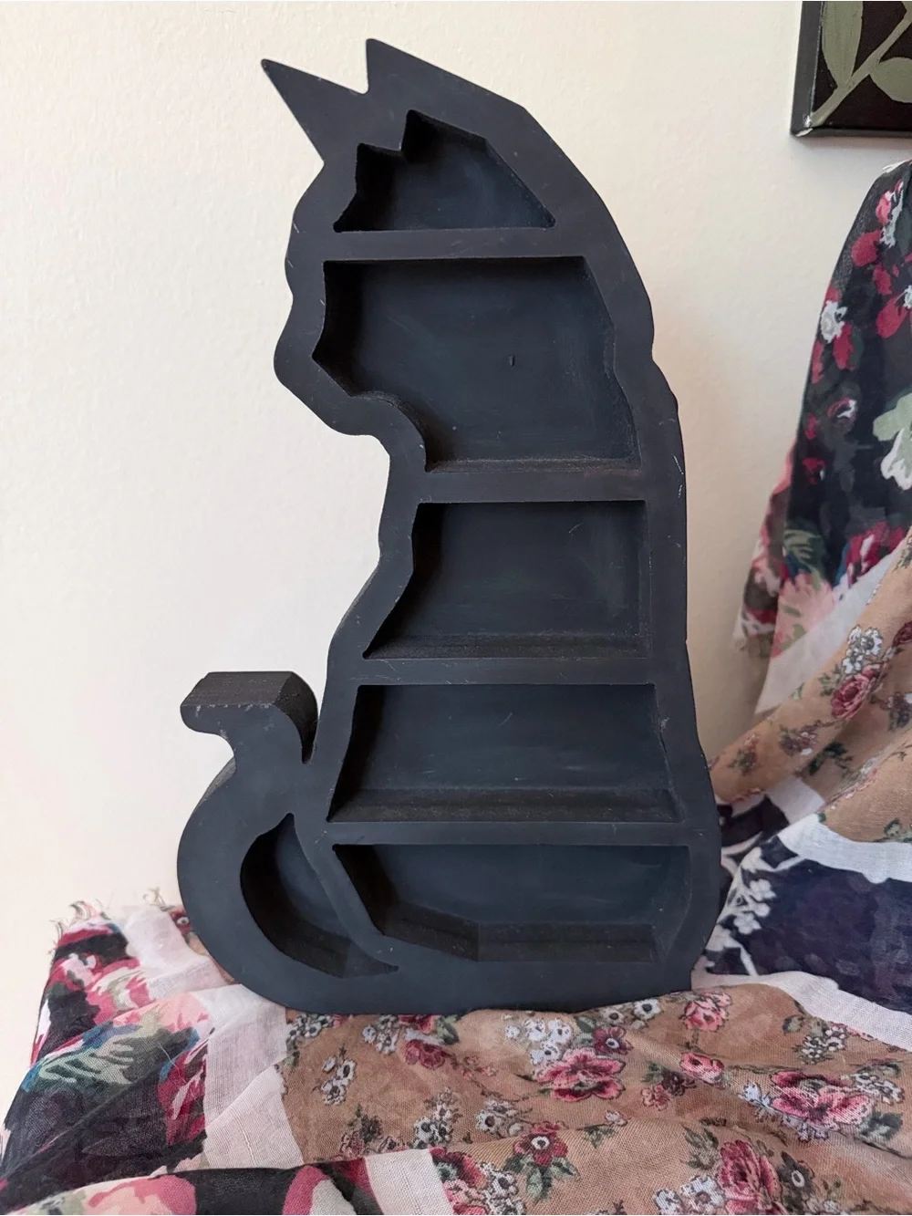 Black Cat Wooden Display Shelf Trinket Organizer Freestanding